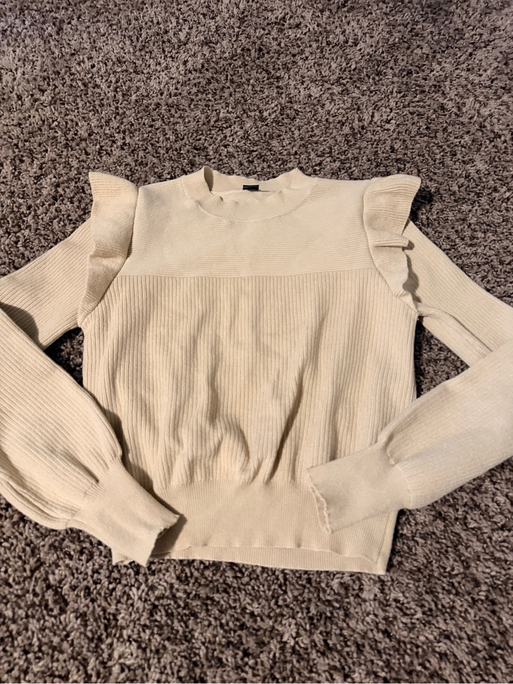 Ivory Ruffle Shoulder Ribbed Sweater
